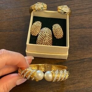 Butter Gold-Tone Pearl and Crystal Hinged Bracelet